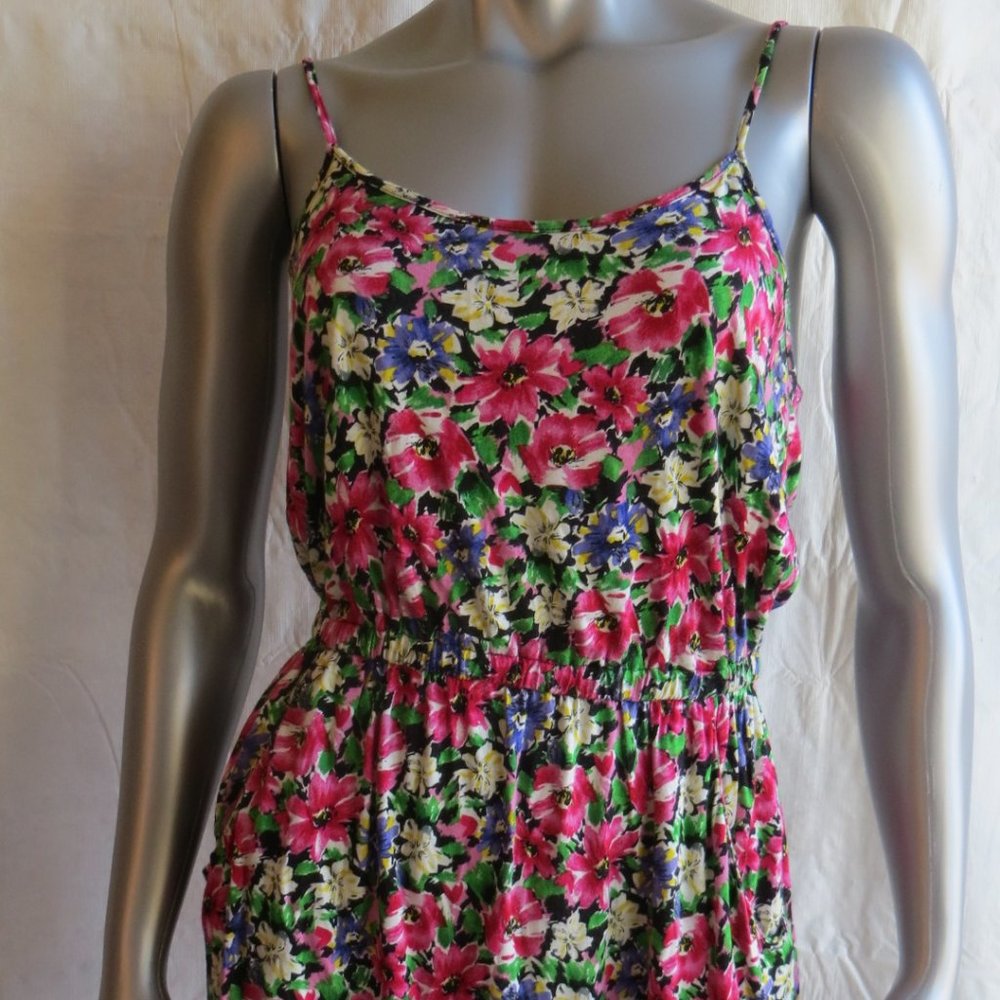 XXI Black with Magenta Flower Spaghetti Strap Dres